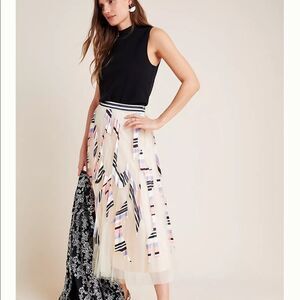 New Anthropologie Geisha Designs Mae Pleated Tulle Midi Skirt XSP #190